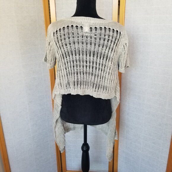 Sundance 100% Linen Crochet Top Size Medium Beige Short Sleeve Boho Festival - Picture 7 of 9